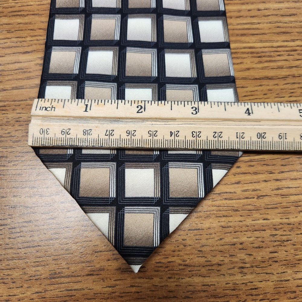 Valerio Garati Mens Silk Tie Brown Beige Geometric Square Pattern Office Necktie